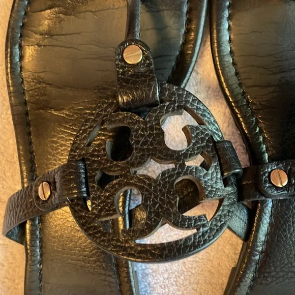 Tory Burch Miller Black Tumbled Leather Slide Sandals - Picture 4 of 6